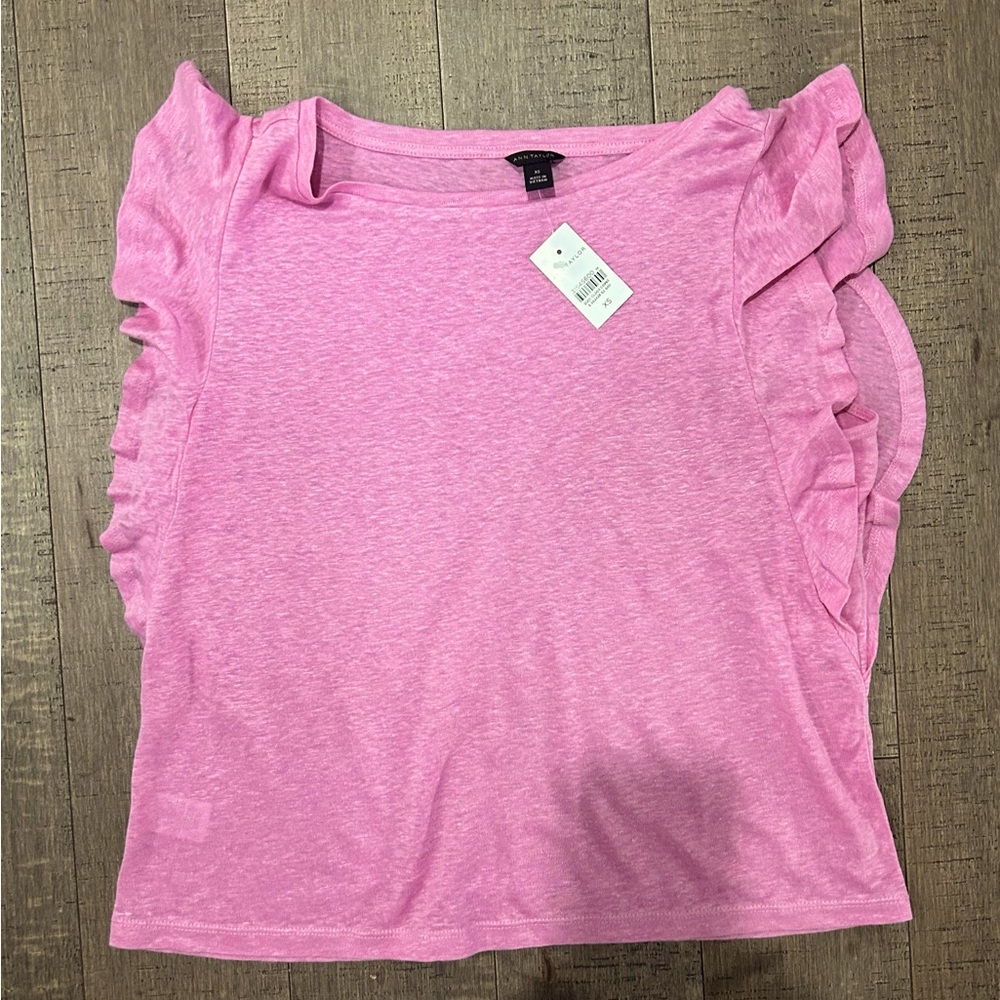 NWT Ann Taylor Ruffled Edge Linen Cropped Shirt